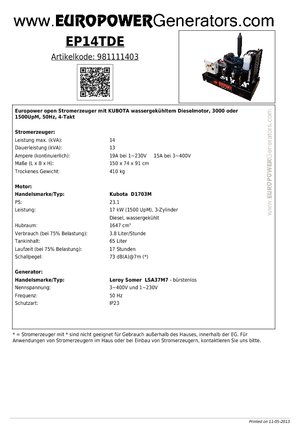 Generatoare de curent diesel Europower EP14TDE (LS)