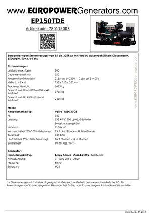 Generatoare de curent diesel Europower EP150TDE (LS)