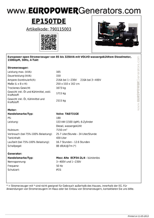 Generatoare de curent diesel Europower EP150TDE (MA)