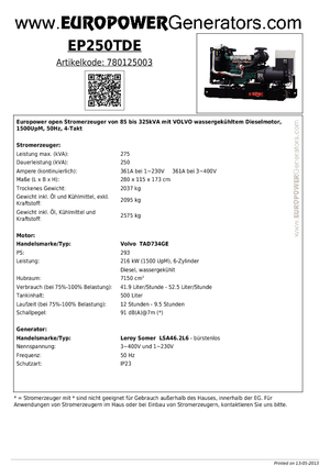 Generatoare de curent diesel Europower EP250TDE (LS)