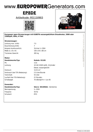 Generatoare de curent diesel Europower EP8DE (S)