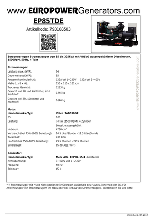Generatoare de curent diesel Europower EP85TDE (MA)