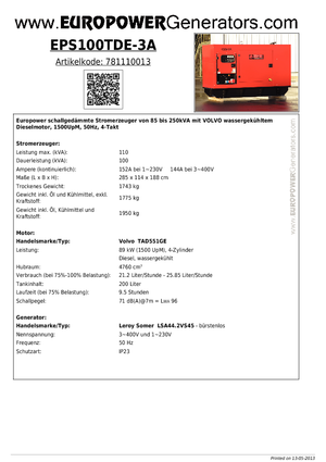 Generatoare de curent diesel Europower EPS100TDE-3A (LS)
