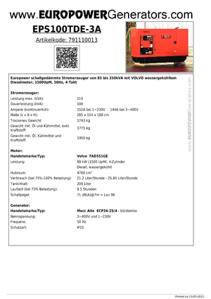 Generatoare de curent diesel Europower EPS100TDE-3A (MA)