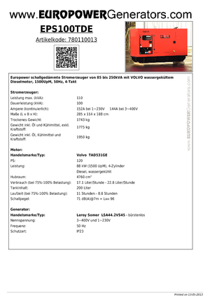 Generatoare de curent diesel Europower EPS100TDE (LS)