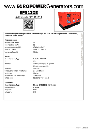 Generatoare de curent diesel Europower EPS11DE (S)