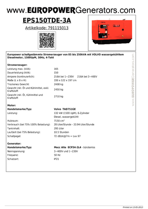 Generatoare de curent diesel Europower EPS150TDE-3A (MA)