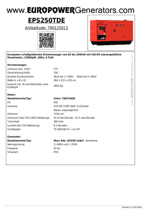 Generatoare de curent diesel Europower EPS250TDE (MA)