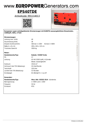 Generatoare de curent diesel Europower EPS 40 TDE (MA)