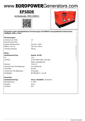 Generatoare de curent diesel Europower EPS8DE (S)