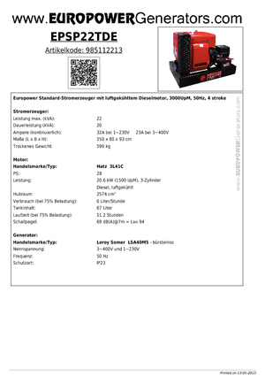 Generatoare de curent diesel Europower EPSP 22 TDE (LS)
