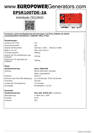 Generatoare de curent diesel Europower EPSR100TDE-3A (MA)