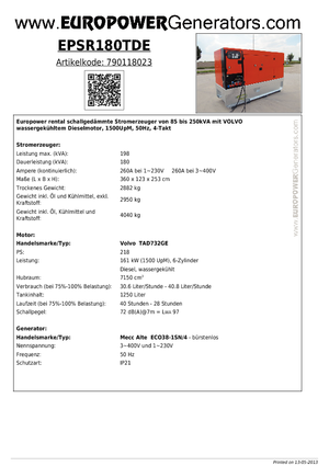 Generatoare de curent diesel Europower EPSR180TDE (MA)