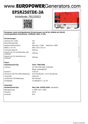 Generatoare de curent diesel Europower EPSR250TDE-3A (MA)