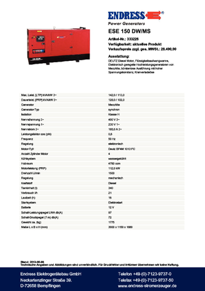 Generatoare de curent diesel Endress ESE 150 DW-MS