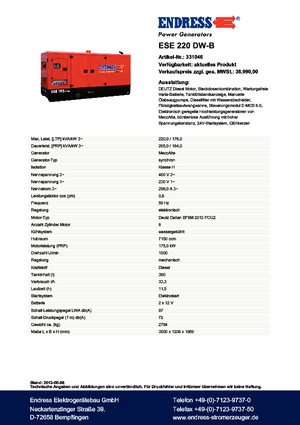 Generatoare de curent diesel Endress ESE 220 DW-B