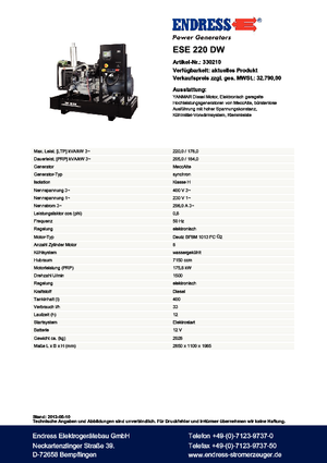 Generatoare de curent diesel Endress ESE 220 DW