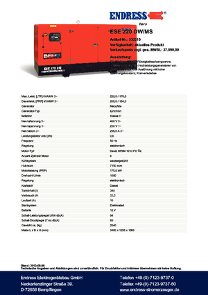 Generatoare de curent diesel Endress ESE 220 DW-MS