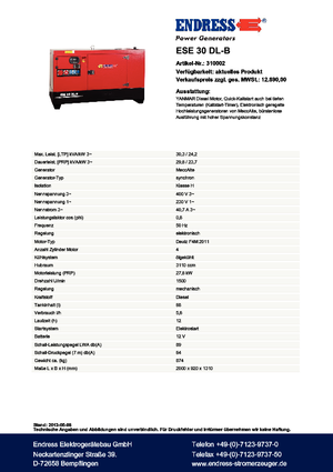Generatoare de curent diesel Endress ESE 30 DL-B