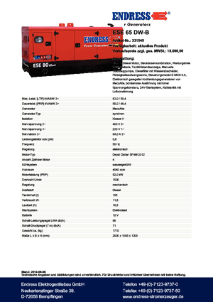 Generatoare de curent diesel Endress ESE 65 DW-B
