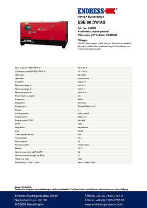 Generatoare de curent diesel Endress ESE 80 DW-AS