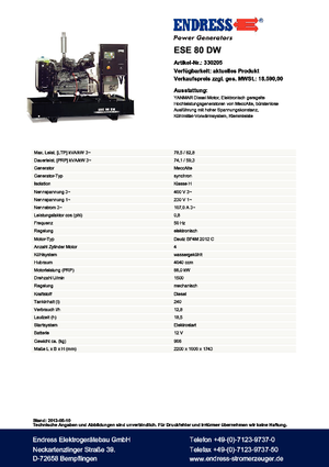 Generatoare de curent diesel Endress ESE 80 DW