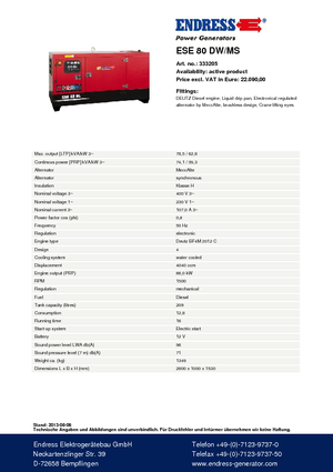 Generatoare de curent diesel Endress ESE 80 DW-MS