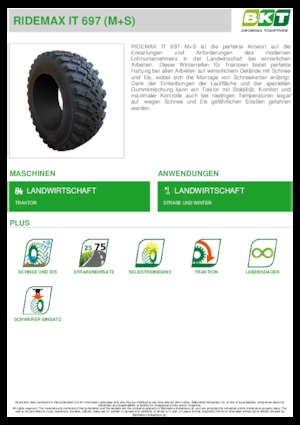 Anvelope pentru agricultură BKT RIDEMAX IT 697 M+S 600/70 R30