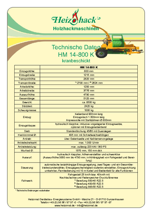 Tocătoare de lemn Heizohack HM 14-800 KF 