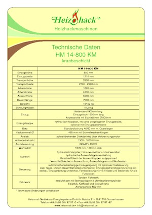 Tocătoare de lemn Heizohack HM 14-800 KM