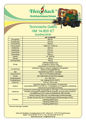 Tocătoare de lemn Heizohack HM 14-800 KT 