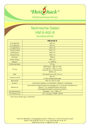 Tocătoare de lemn Heizohack HM 8-400 KF