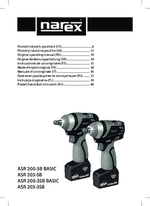 Șurubelnițe cu impact, fără fir, & chei fixe Narex ASR 203-SB