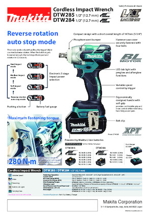 Șurubelnițe cu impact, fără fir, & chei fixe Makita DTW285 