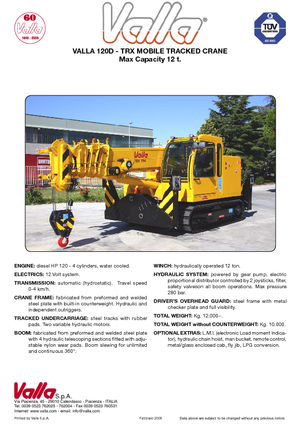 Macarale pe șenile - braț telescopic Valla 120 TRX-D