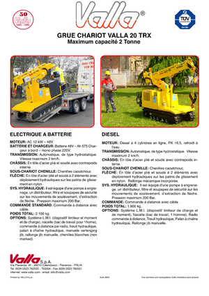 Macarale pe șenile - braț telescopic Valla 20 TRX-D