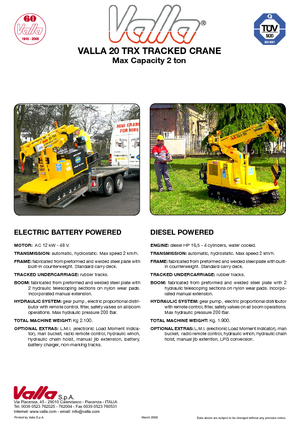 Macarale pe șenile - braț telescopic Valla 20 TRX-D