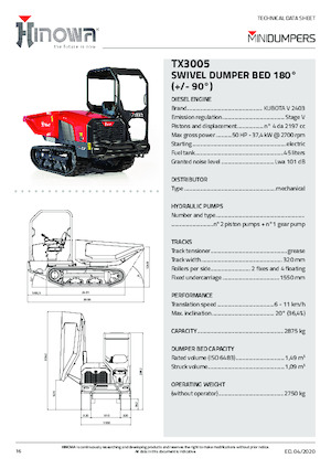 Dumpere pe Şenile Hinowa TX3005