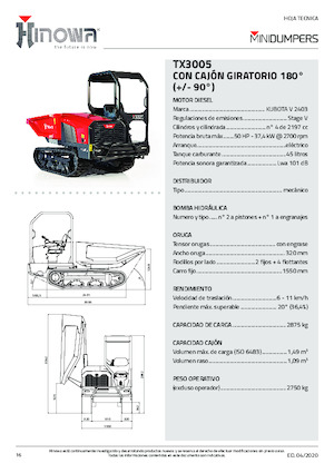 Dumpere pe Şenile Hinowa TX3005