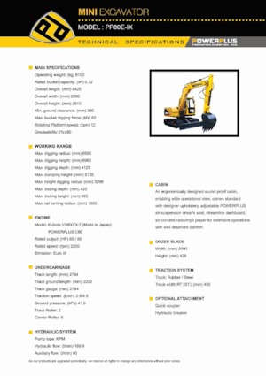 Excavatoare pe șenile PowerPlus PP80E-IX 