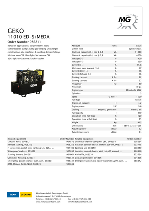 Generatoare de curent diesel Geko ® 11010 ED-S/MEDA