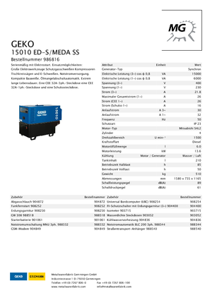 Generatoare de curent diesel Geko ® 15010 ED-S/MEDA