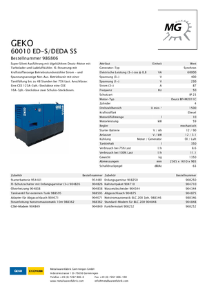 Generatoare de curent diesel Geko ® 60010 ED-S/DEDA