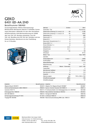 Generatoare de curent diesel Geko ® 6401 ED-AA/ZHD