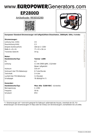 Generatoare de curent diesel Europower EP2800D (MA)