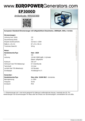 Generatoare de curent diesel Europower EP3000D (MA)