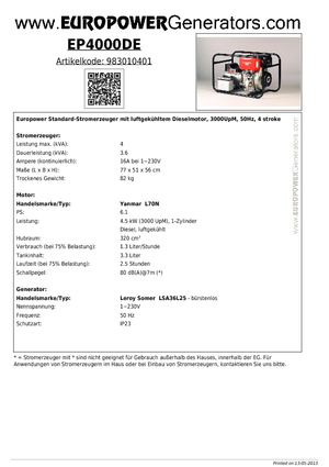 Generatoare de curent diesel Europower EP 4000 DE (LS)