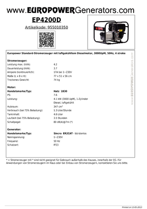 Generatoare de curent diesel Europower EP4200D (S)