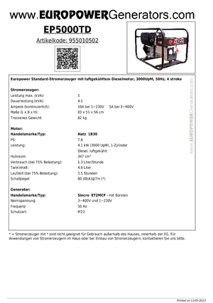 Generatoare de curent diesel Europower EP5000TD (S)