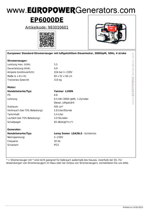 Generatoare de curent diesel Europower EP 6000 DE (LS)